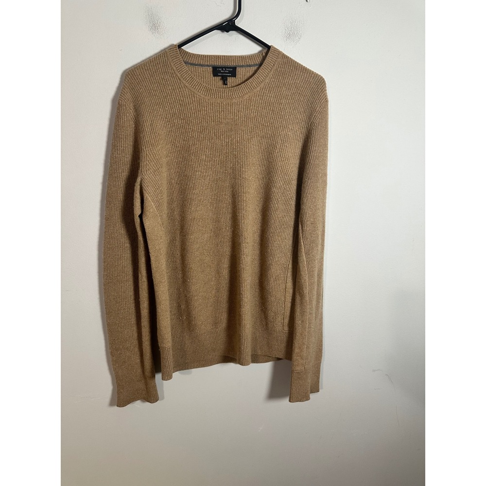 Rag & Bone Mens 100% Cashmere Ribbed Crew Neck Sweater Camel Tan Medium M